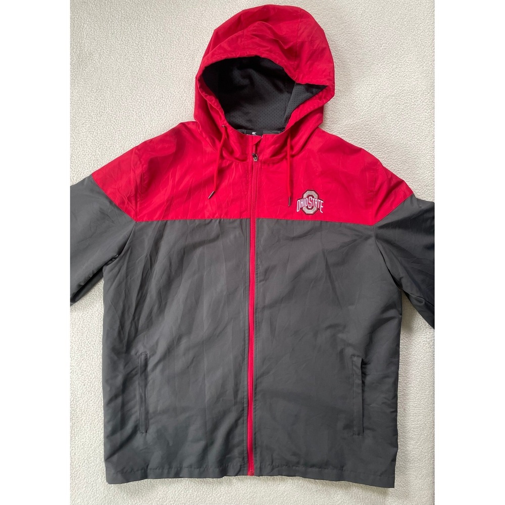 Colosseum Mens Large Jacket Red Ohio State Buckeyes Colorblock Windbreaker